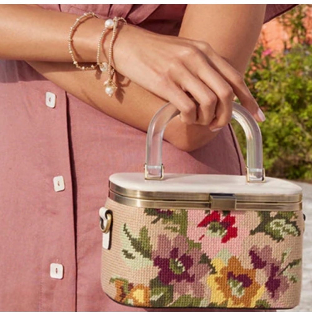 Patricia Nash Limited Needlepoint Multicolor Floral Crossbody Box Bag - Picture 3 of 6